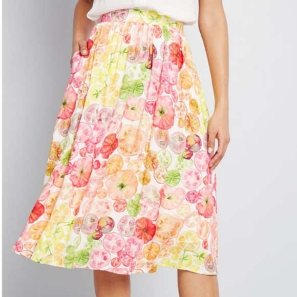 Modcloth Dresses & Skirts - Modcloth Heirloom Tomato Print Pocket Midi Skirt xxs